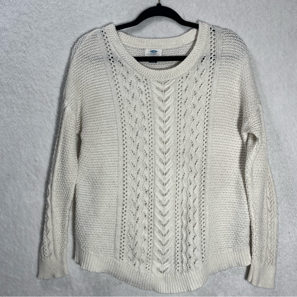 Old Navy Women's Cable Knit Sweater Cotton Blend Lightweight Cream Size Medium